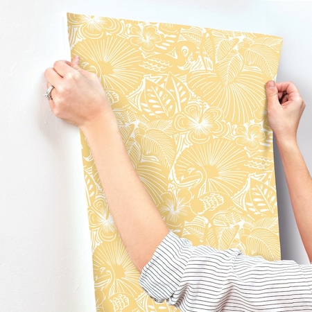 A-Street Prints Idalia Yellow Floral Flamingo Wallpaper 4135-72715