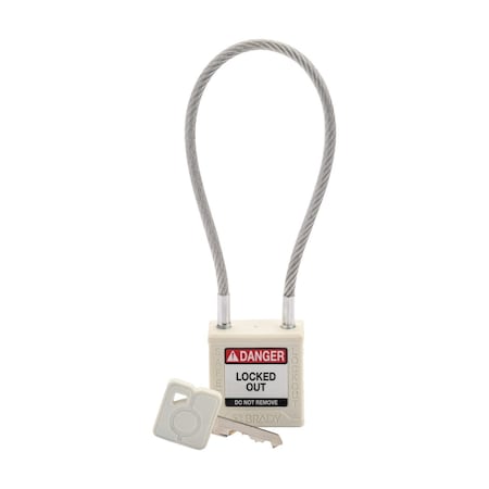 Brady Velocity 8in Compact Cable Lockout Padlocks Nylon 4in Shackle Clearance KD White CPPL-WHT-200CB-KD