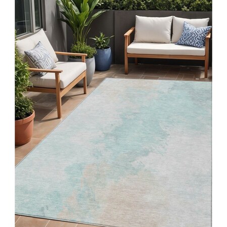 Homeroots 5' X 8' Pale Aqua Beige And Ivory Abstract Washable Indoor Outdoor Area Rug 617414