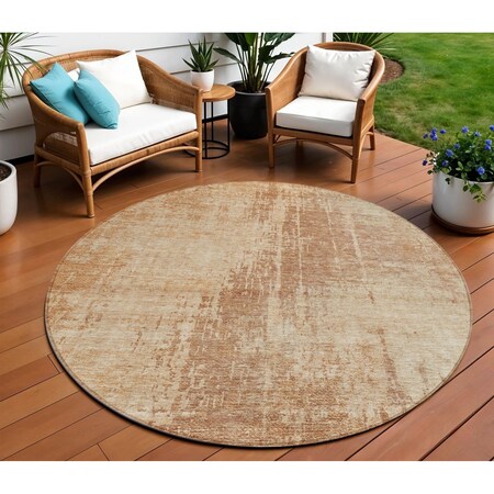 Homeroots 8' Terra Cotta And Copper Round Abstract Washable Indoor Outdoor Area Rug 587310