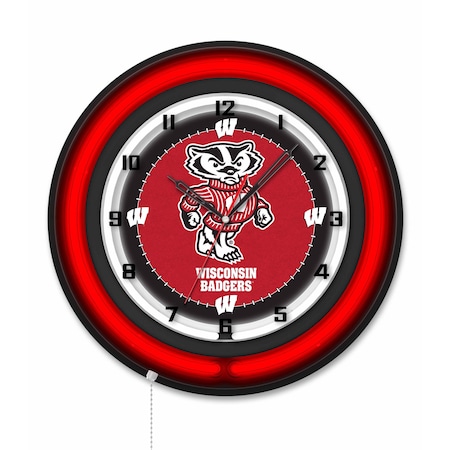 Holland Bar Stool University of Wisconsin Badger  19 Double Neon Wall Clock Clk19BK