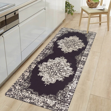 World Rug Gallery Distressed Medallion Cushioned Anti Fatigue Standing Kitchen Mat 18 ft x 47 ft Black WR17BLACK18X47