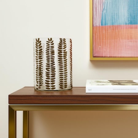 Homeroots 8" Clear And Green Botanical Leaf Glass Tabletop Pillar Candle Holder 634836