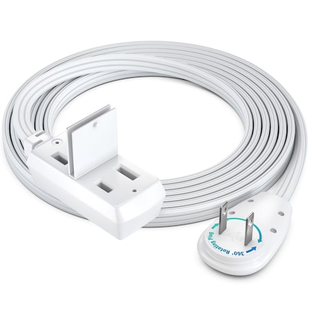 Maximm 6ft 2-Prong 360 degrees Flat Plug Extension Cord, Polarized UL, White ADW-90A-23F06-16W0