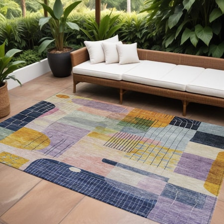 Homeroots 9' X 12' Plum Purple And Copper Abstract Washable Indoor Outdoor Area Rug 604382