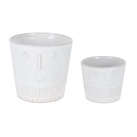 Homeroots Set of Two White Porcelain 4 Ounce Abstract Face Pot Planters, 2PK 517973