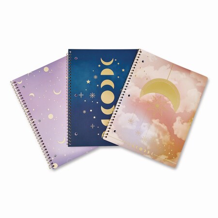Eccolo Celestial Body Spiral Notebook, 1-Subject, Medium/College Rule, Assorted, 80 11 x 8.5 Sheets, 3PK ST839A-3PACK