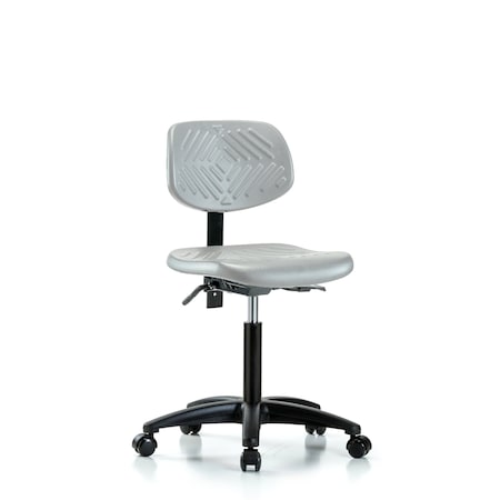 Blue Ridge Ergonomics Polyurethane Chair - Medium Bench Height with Seat Tilt & Casters in Gray Polyurethane PMBCH-RG-T1-A0-NF-RC-GRY