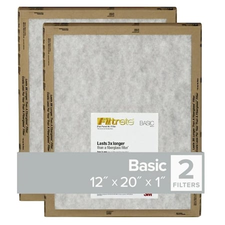 Filtrete Air Filter, 20 in L, 12 in W, 2 MERV, For: Air Conditioner, Furnace and HVAC System FPL19-2PK-24