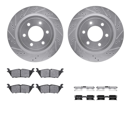 Dynamic Friction Co DFC Brake Rotor - Drilled & Slotted - Silver- Heavy Duty Brake Pad includes Hardware 7412-54113