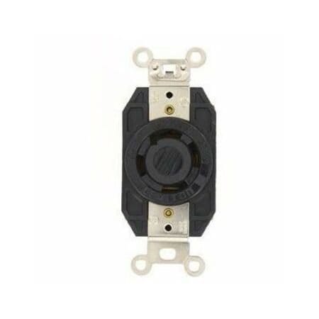 Leviton Flanged Locking Receptacle, L20-30R, 30 A, 347/600V AC, Three Phase, 4 Pole, Flush Mount, Black 2770