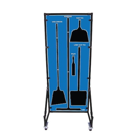 5S Supplies Housekeeping Shadow Board Broom Station V14, Blue, Broom + Stand, No Text HSB-V14-BLUE-BO-STAND-NO TEXT
