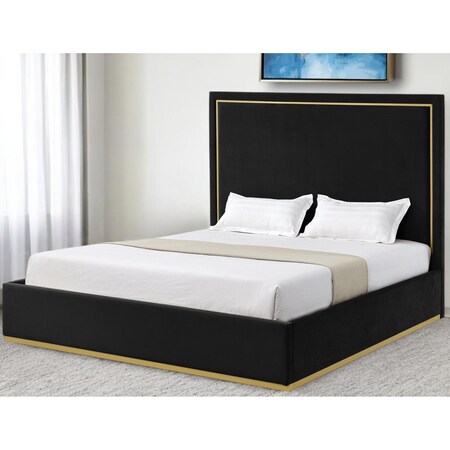 Homeroots Black Solid Wood King Upholstered Velvet Bed 544796