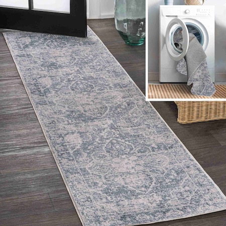 Jonathan Y Shaii Global Medallion Low-Pile Machine-Washable Blue/Light Gray 2 ft. x 8 ft. Runner Rug WSH319A-28