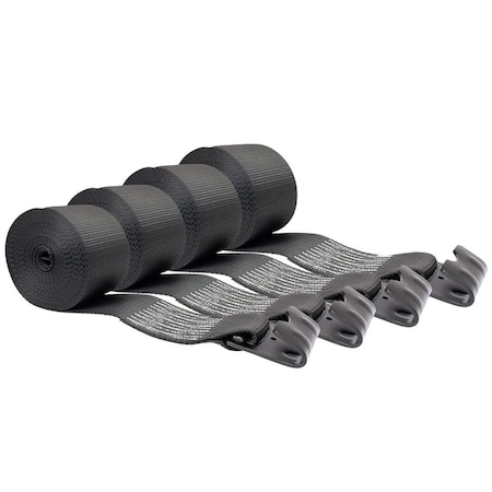 Mytee Products Winch Straps 4in x 30ft Black Heavy Duty Tie Down w/ Flat Hook WLL# 5400 lbs, 4PK WS430BLKx4