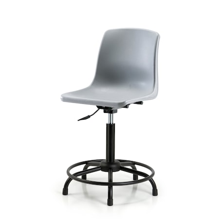 Blue Ridge Ergonomics Polypropylene Shell Chair - Medium Bench Height with Round Tube Base & Stationary Glides in Gray SMBCH-RT-RG-GRY