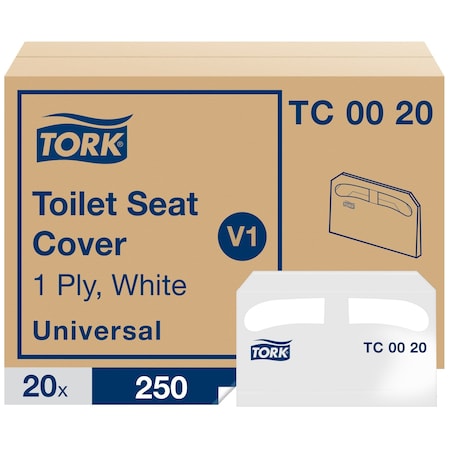 Tork Toilet Seat Cover, 1/2 Fold, White, 250 Sheets TC0020
