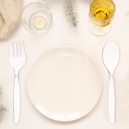 Smarty Had A Party Clear Disposable Plastic Serving Flatware Set - Serving Spoons and Serving Forks (150 Pairs), 300PK 2650CS-CASE