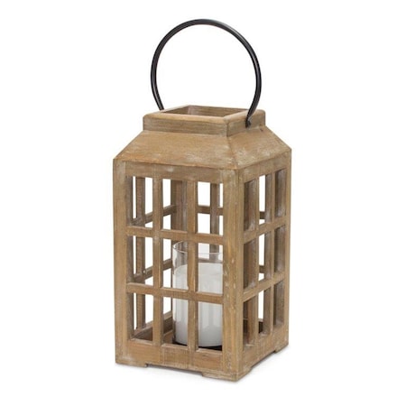 Homeroots 13" Natural Distressed Wood And Glass Centerpiece Lantern Candle Holder 517623