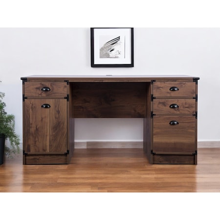 Homeroots 59" Walnut Wood Pedestal Computer Desk With Four Drawers 568261