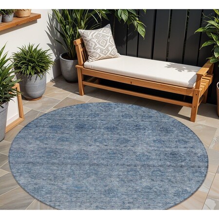 Homeroots 8' Blue And Ivory Round Floral Washable Indoor Outdoor Area Rug 605719