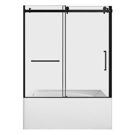 Kingston Brass 60" Acrylic Anti-Skid Alcove Left-Hand Drain Tub with Right Sliding Tub Door, White/Matte Black KVTAM6032L22D0