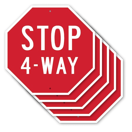 Signmission Stop 4-way, 10 inch X 10 inch, Aluminum Metal Signs, 5PK OC-A-5Pack-10-8