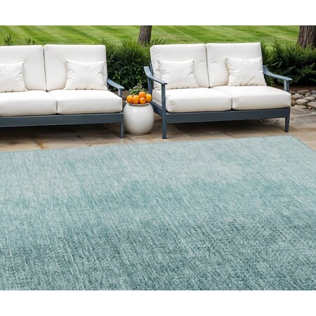 Homeroots 9' X 12' Teal Blue And Aqua Abstract Washable Indoor Outdoor Area Rug 588236