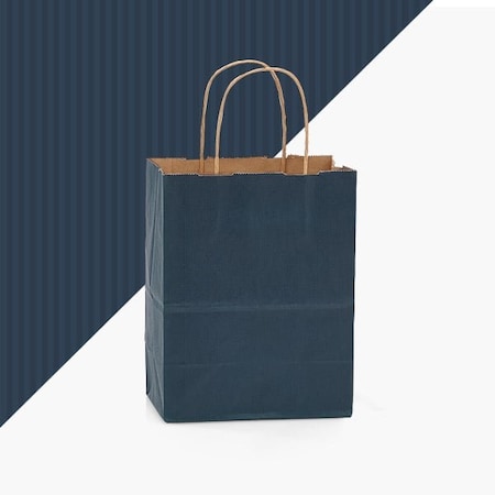 Nashville Wraps Navy Blue Shadow Stripe Kraft Bags, Cub 8x4.75x10.5, 25PK NBSMC