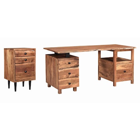 Homeroots 69" Brown Solid Wood Writing Desk and Bookshelf Set With Four Drawers 634360