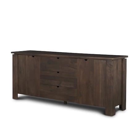 Homeroots 79in Brown Solid Wood Three Drawer Sideboard Soft Close with Two Doors 611011