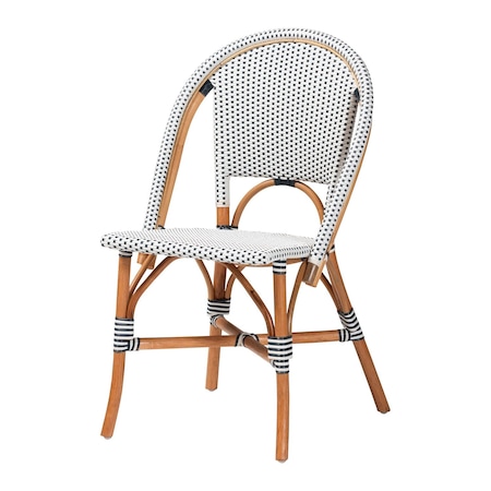 Bali & Pari Genica Classic French Two-Tone Navy and White Weaving and Natural Rattan Bistro Chair 251-13955-ZORO