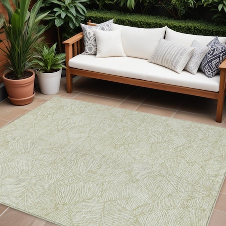 Homeroots 10' X 14' Artichoke Green And Ivory Floral Washable Indoor Outdoor Area Rug 594604