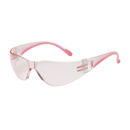 Bouton Optical Rimless Safety Glasses with Clear / Pink Temple, Pink Lens and Anti-Scratch Coating 250-11-0904
