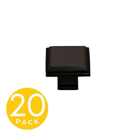 Sapphire Accent Series 1 in. Modern Black Square Cabinet Hardware Knob, 20PK SP-1071-K-BK-20