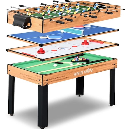 Serenelife Multi Game Table, 48 in Sports Arcade Games with Accessories, Ping Pong, Hockey, Pool Billiards SLMTGTBL41