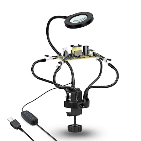 Amscope 5X Magnification Dual Gooseneck 42 LED Magnifying Lamp with Circuit Board Holders and Table Clamp MAGLED-42