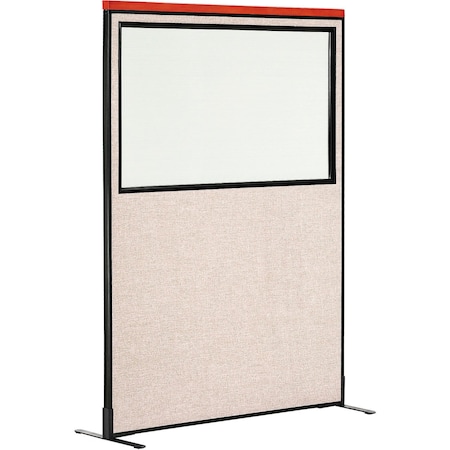 Global Industrial Interion Deluxe Freestanding Office Partition Panel w/Partial Window 48-1/4"W x 73-1/2"H Tan 694688WFTN