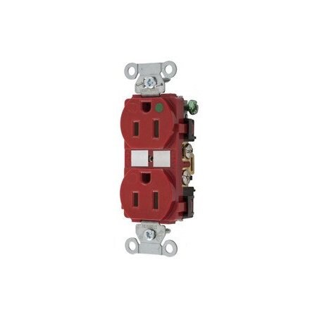 Hubbell 15A 125V Hospital Grade Duplex Receptacle, Red 8200RED