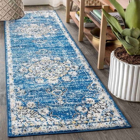 Jonathan Y Bohemian FLAIR Boho Vintage Medallion Blue/Cream 2 ft. x 8 ft. Runner Rug BMF104B-28