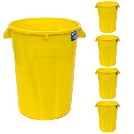 Magnum Tool 44 Gallon Trash Can, High-Vis Yellow, Construction Grade, Heavy Duty Plastic, 5PK CMTC-C000-44Y05