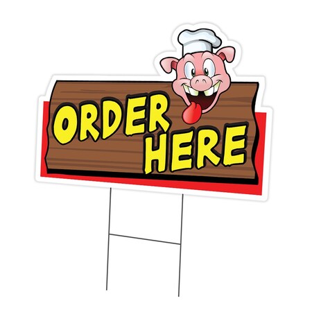 Signmission Order Here Pig Die Cut Yard & Stake outdoor plastic coroplast window, C-DC-1216-Order Here Pig19 C-DC-1216-Order Here Pig Sign19