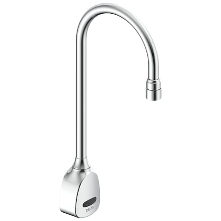 Delta Commercial 1500T Series Wallmount Electronic Gooseneck Faucet, Battery, 1.5Gpm In Chrome 1501TF4620