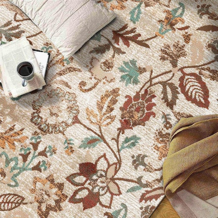 World Rug Gallery Vine Floral Area Rug 5 ft x 7 ft Beige WR145BEIGE5X7