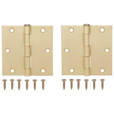 Prosource Square Corner Door Hinge, Steel, Satin Brass, Loose Pin, 180 deg Range of Motion BH-202SB-PS