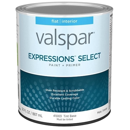 Valspar Expressions Select 4100 Latex Paint, Acrylic Base, Flat, Tint Base, 1 qt, Plastic Can 028.0041003.005