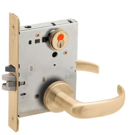 Schlage Grade 1 Storeroom Mortise Lock, FSIC With Construction Core, 17 Lever, A Rose, Satin Brass L9080T 17A 606