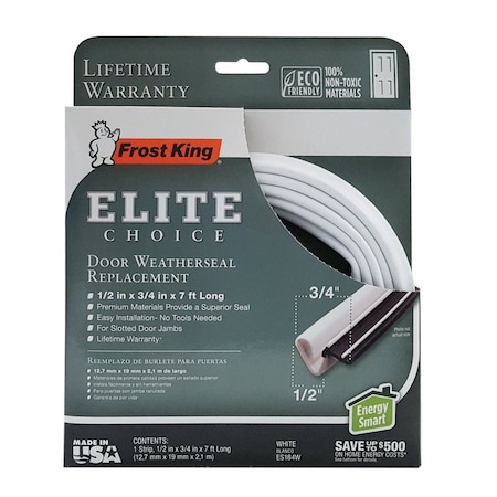 Thermwell Frost King Frost King Weatherstrip, 3/4 in W, 1/2 in Thick, 7 ft L, PVC, White ES184W