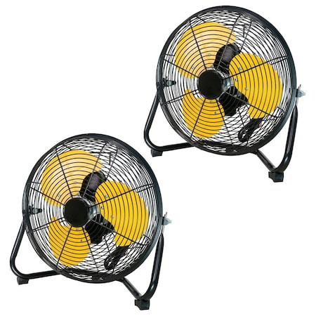 Edendirect 12 in. 3-Fan Speeds High Velocity Floor Fan (2pc) in Black with Yellow Blades, Adjustable Tilt, 2PK ZR-FAN-C12X