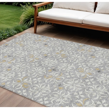 Homeroots 9' X 12' Gray Ivory And Brown Floral Washable Indoor Outdoor Area Rug 595959